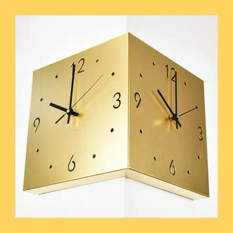 Creative Corner Wall Clock Square Simple Double Sided Wall Clock with Arabic Numeral Scale Analog Silent Wall Clock Home Decor