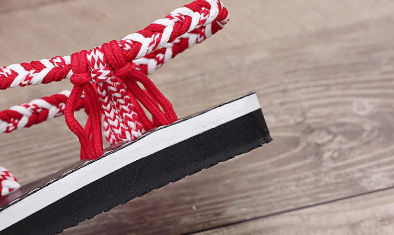 Women Sandals Summer Closed Toe Flat Romen Sandals Women Mixed Colors Rope Knot Sandals Women  Casual Beach Sandals Plus Size