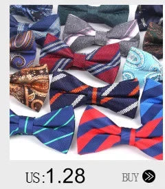 Solid Colors Polyester Adjustable Men's Accessory Set Elegant Pre-Tied Bow Tie Matching Pocket Square & Cufflinks for Wedding