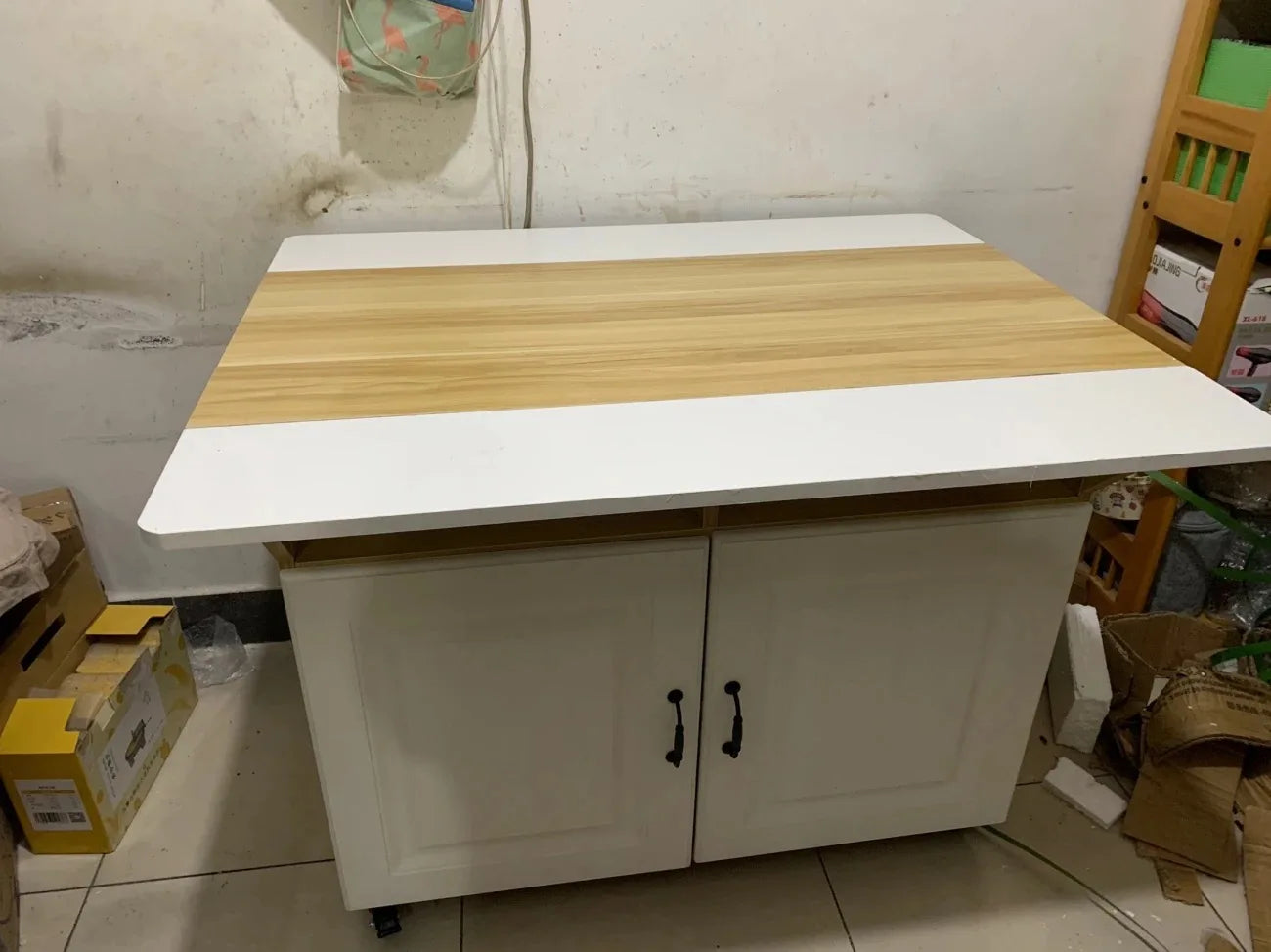 Modern Klappbar Esstisch Mit Aufbewahrung Regale Beweglich Küche Insel Schrank Massivholz Spanplatte Für Kleine Räume