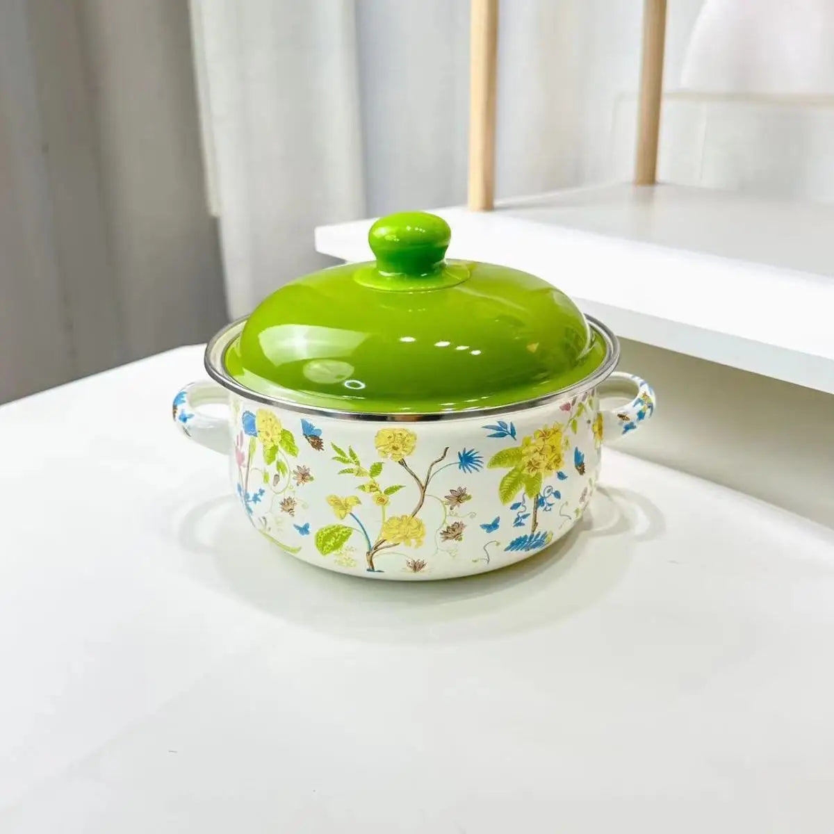 Kitchen Cookware Utensils Set 16/18/20CM Red Yellow and Green Enamelled Pots and Pans, 3-piece Set, Induction Cooktop, Open Fire