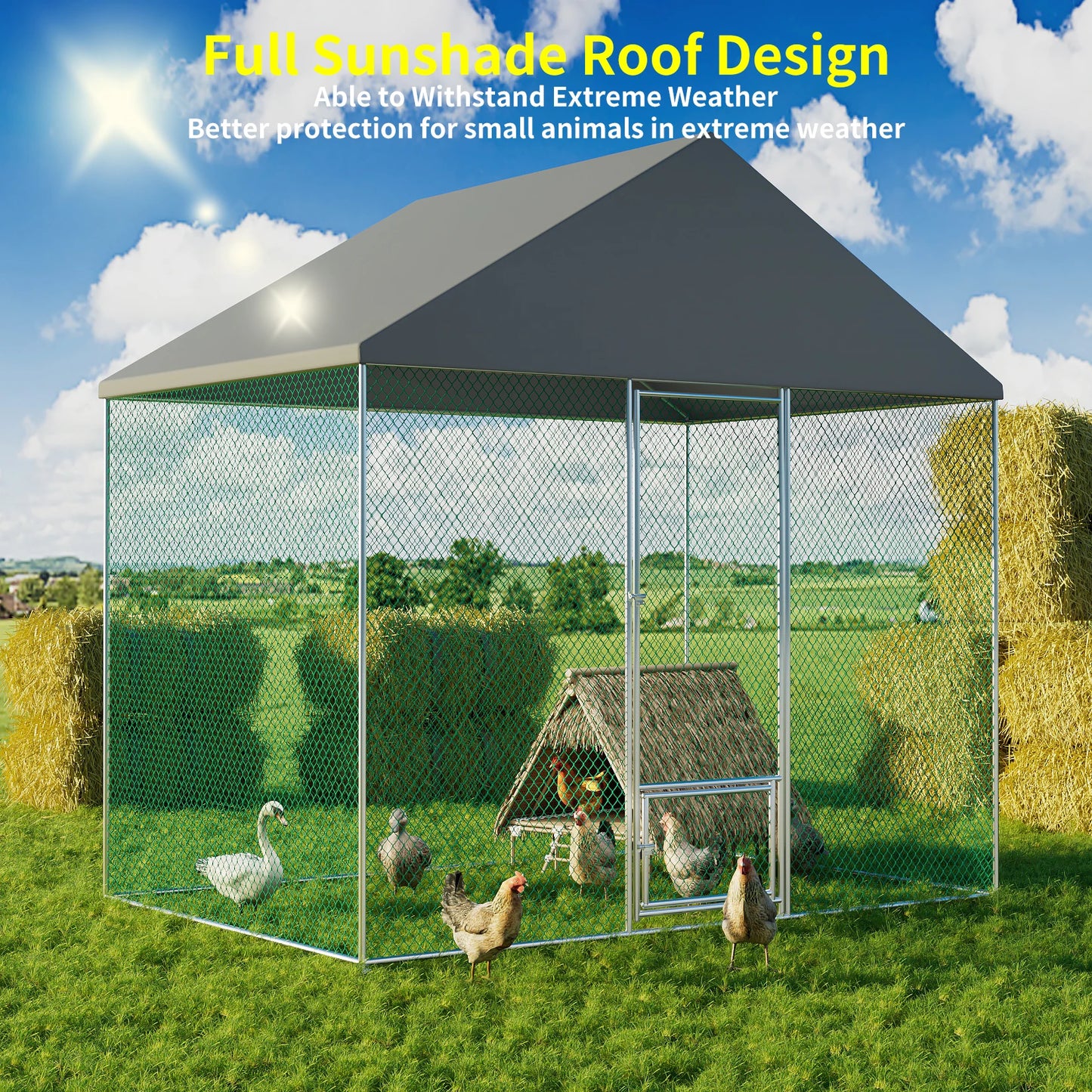 XXL XL Large Outdoor Chicken Run Coop Heavy Duty Walk-In Chicken Coop Run Cage Duck Goose Pen Fence with Lockable Door