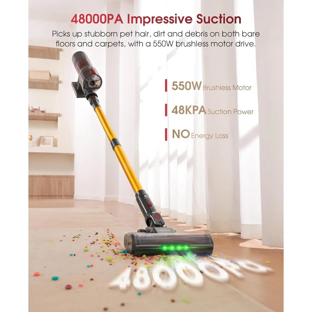 Staubsauger 2025: Cordless-Vacuum 48000Pa 550W - LED Touch Anti-Tangle Collection