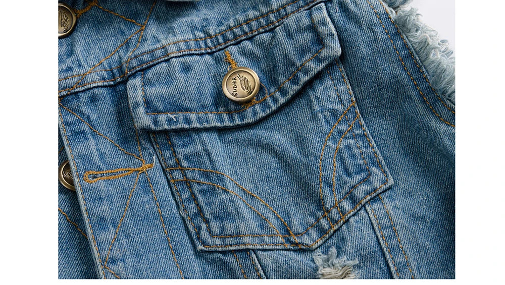 Men's Denim Vest Sleeveless Jackets Cotton Retro Streetwear Ripped Blue Jean Vests Fashion Hip Hop Waistcoat Men Clothing