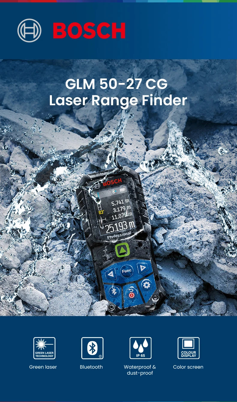 Bosch GLM 50-27 CG Professional Laser Entfernungsmesser 2025 - 50M Elektronisch Messwerkzeuge - Bluetooth App Fernsteuerung Farbiges Display