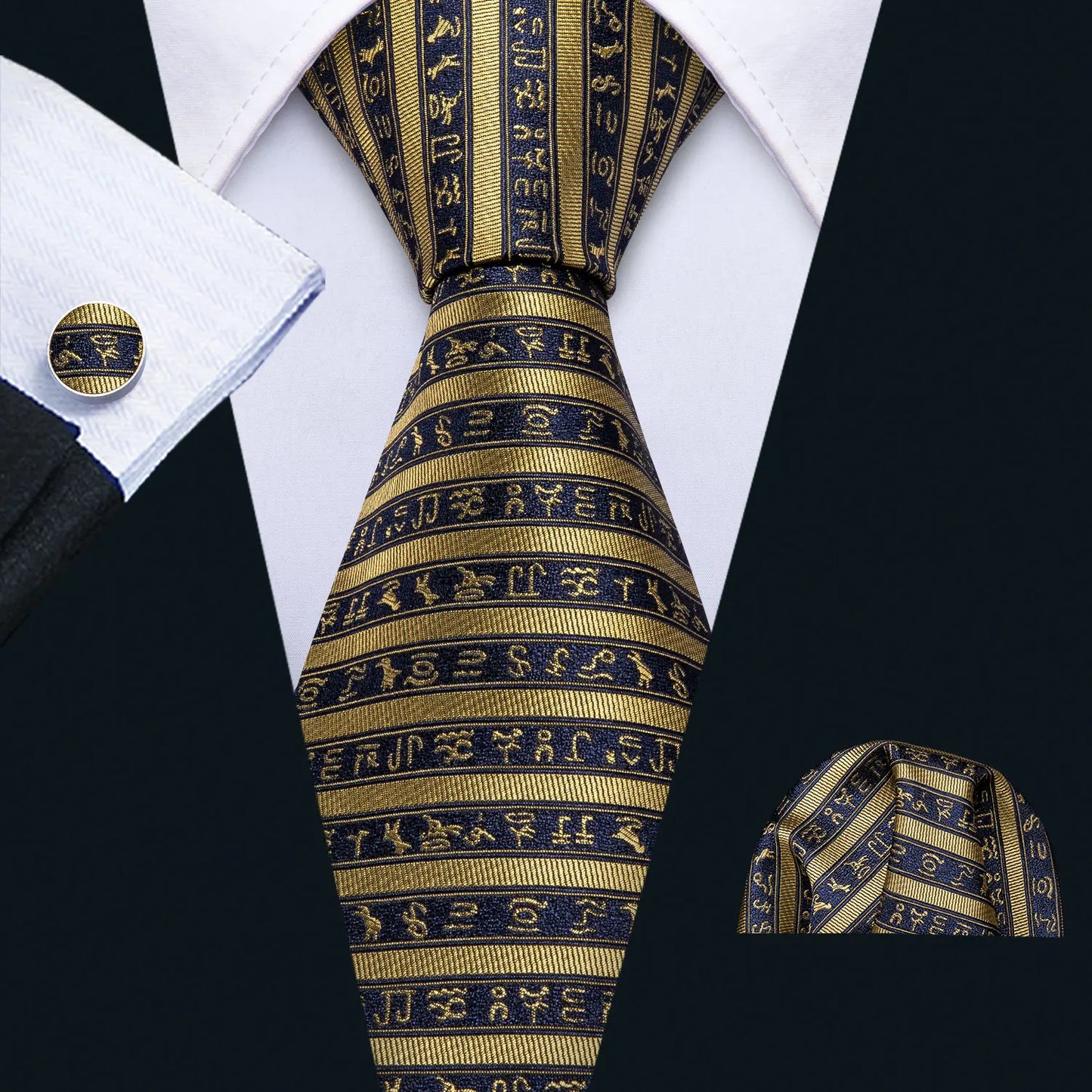 Fashion Silk Men Tie Set Gold Yellow Orange Solid Paisley Striped Plaid Floral Necktie Pocket Square Cufflinks Wedding Business