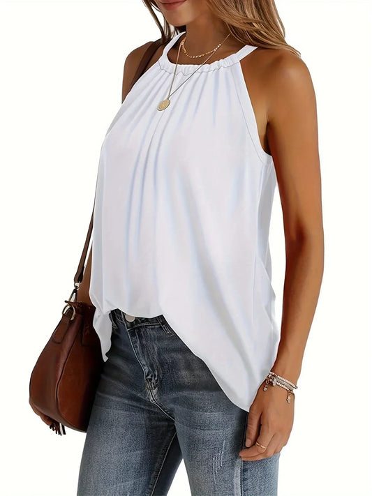 Summer Tops For Women Tops Casual Tunic Tops To Wear With Leggings Womens Blouse Halter Tank Tops Summer High Neck Sleeveless - Golden Bridge Store