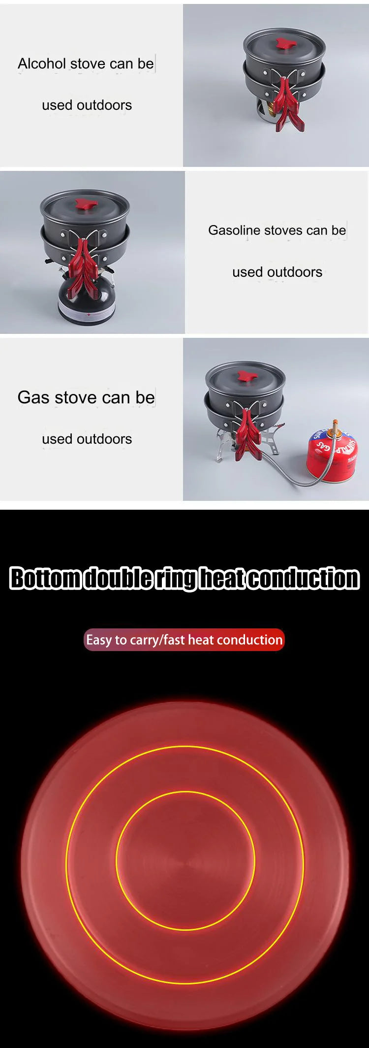 Outdoor camping cookware folding outdoor non stick pot boiling water outdoor set pot portable camping cookware tableware