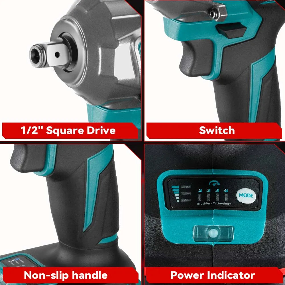 ONEVAN 1200N.M Brushless Electric Impact Wrench 3 Funtion 1/2" Cordless Screwdriver Electric Drill for BL1840B BL1850 18V Batter