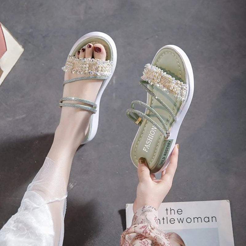 Perlen Damen Sandalen Platform Strass - Luxus Damen Schuhe Sommer Korea Designer - Die Besten 2025 Anti Rutsch Günstiger Preis