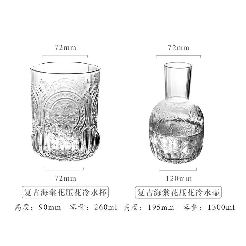 Glass Embossed Cold Water Kettle Set, European Style, Vintage Water Cooler, Household Kettle, Five Piece Water Set
