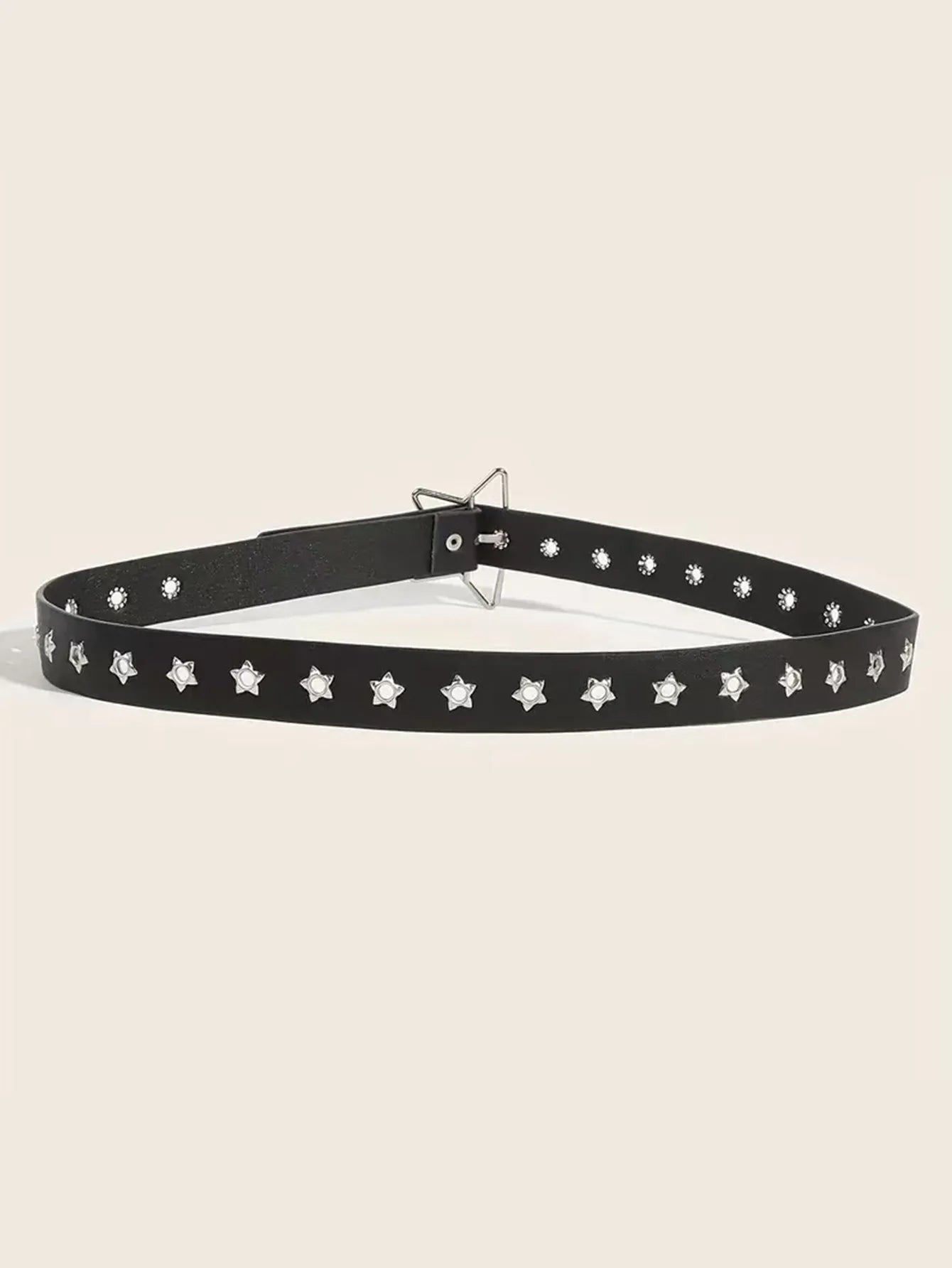 Punk-Style Star Embellished Belt with Multiple Holes Fashionable Button Clasp Versatile Waist Belt for Trendy Pants