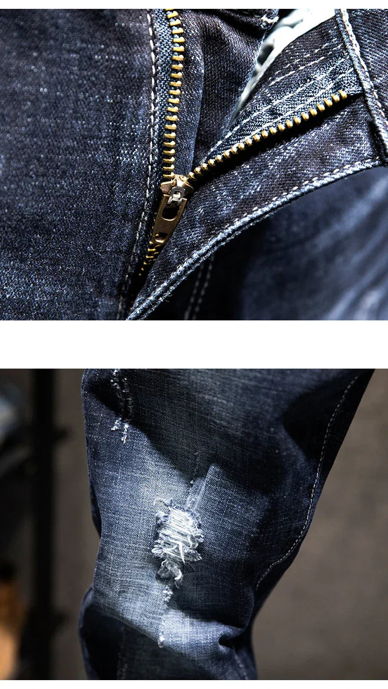 Guangdong Jeans Ripped Slim Fit - Baumwolle Elastisch S-XL - Golden Bridge Store