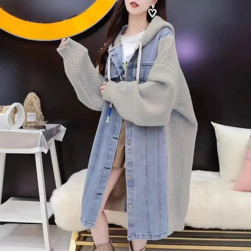 AOLSIN Strickjacke Kapuze - Lang, Polyester, Lässig