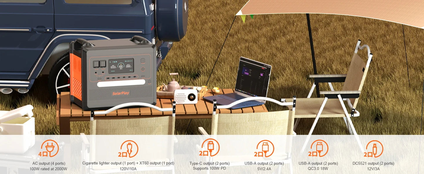 Powerstation 2025: SOLARPLAY 2500W Electric Power Station Q2402M - Energy Storage 2304WH Home Lifepo4 Battery UPS Mode Camping Accessories Outdoor Collection