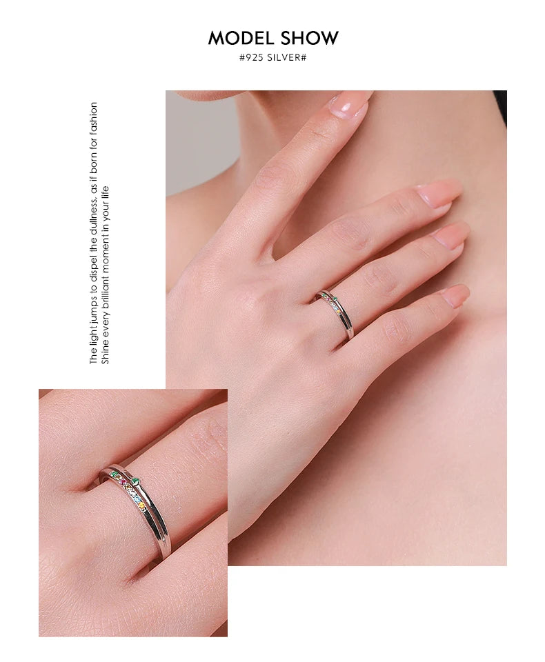 MODIAN 925 Sterling Silver Rainbow Cubic Zirconia Double Layer Ring For Women Geometric Design Ring Fashion Fine Jewelry Gifts