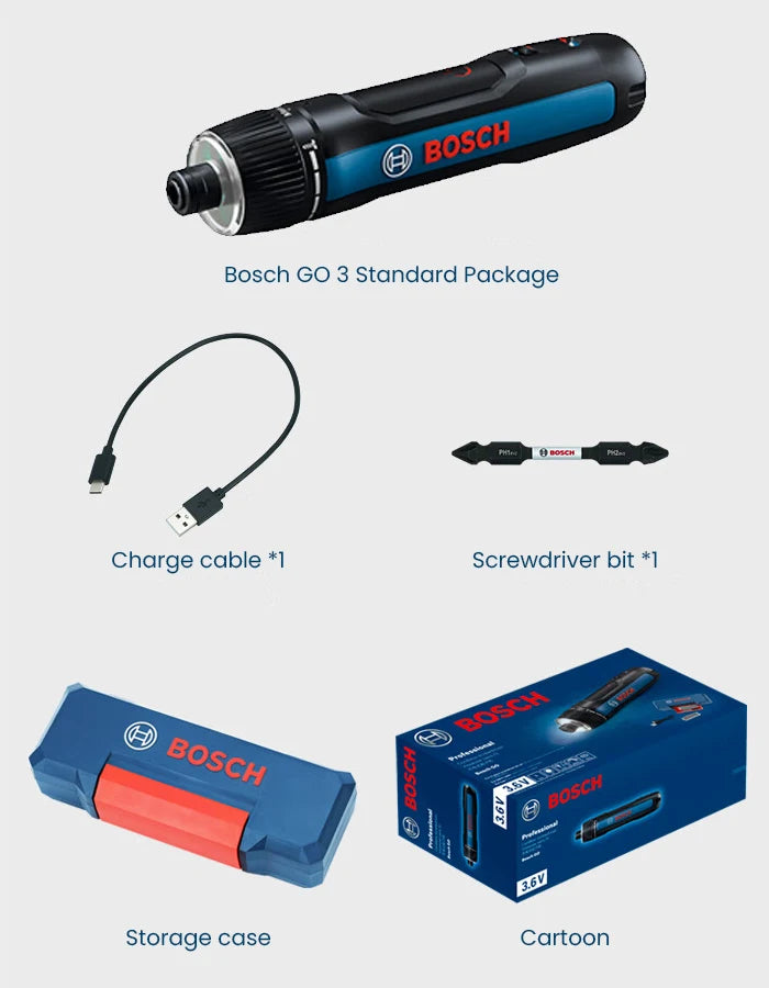 Bosch GO 3 Elektroschrauber 3.6V 5Nm Akku Mini Hand Bohrer Aufladbar Schraubendreher Heim Verwendung Multi-Funktion Elektrowerkzeuge
