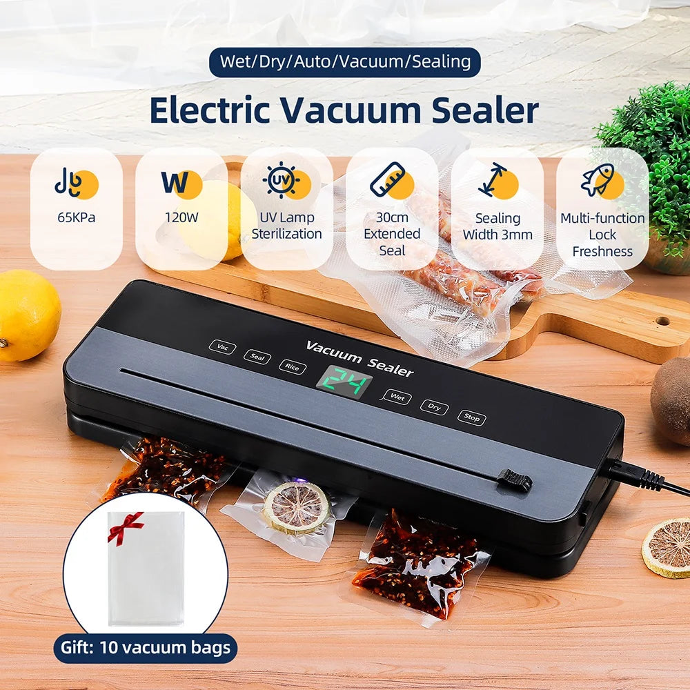 Electric Vacuum Sealer Machine Dry/Wet Food Packaging Seal To Keep Fresh Touch Buttons Digital Display Detachable Cleaning