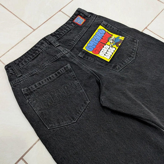 Jeans Y2k Pants Black Jeans Wide Leg Men Retro Loose Fashion Trendy Pants Hip-Hop Streetwear Y2k American Street Casual Jeans - Golden Bridge Store