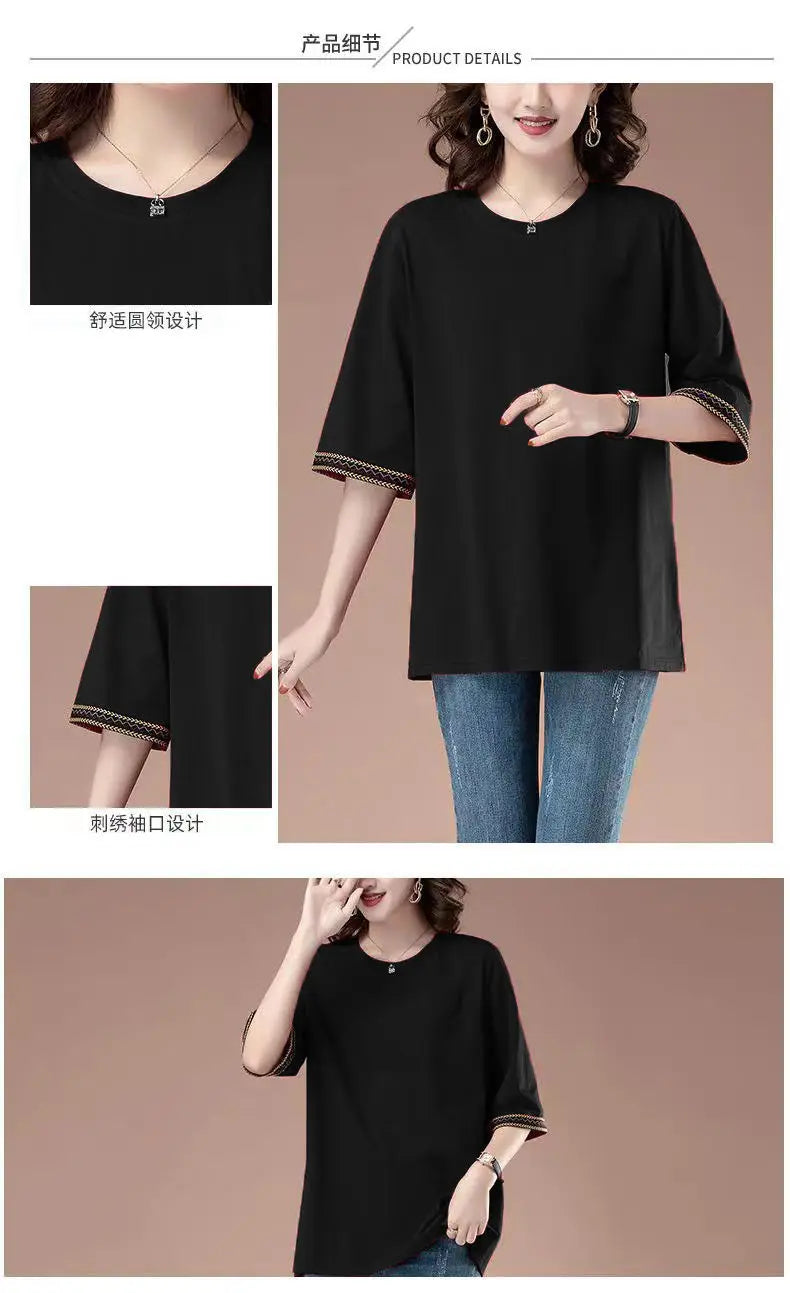 Short-sleeved T-shirt for women spring and summer new loose mid-sleeved sweatshirt mid-length top