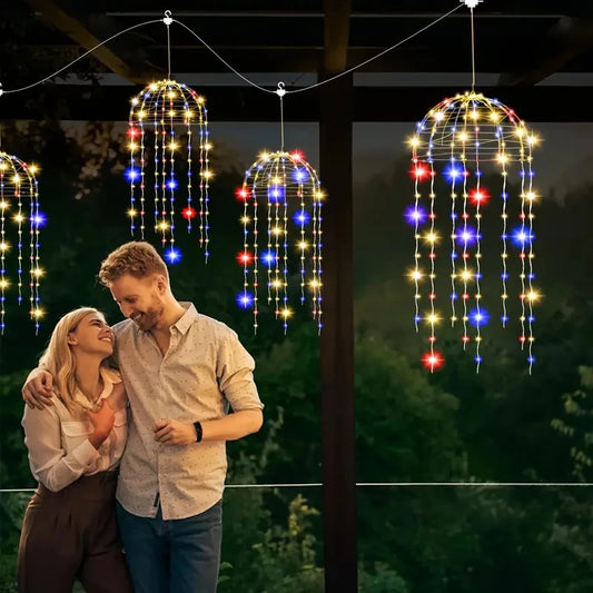 4pcs Solar Hanging Jellyfish Lights 8 Modes Waterproof LED Outdoor String Lights for Garden Weddings Trees Christmas Decorative