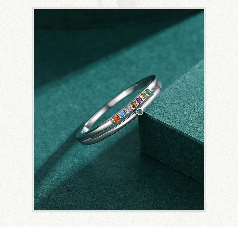 MODIAN 925 Sterling Silver Rainbow Cubic Zirconia Dublu Strat Inel Pentru Femei Design Geometric Inel Moda Bijuterii Fine Cadouri