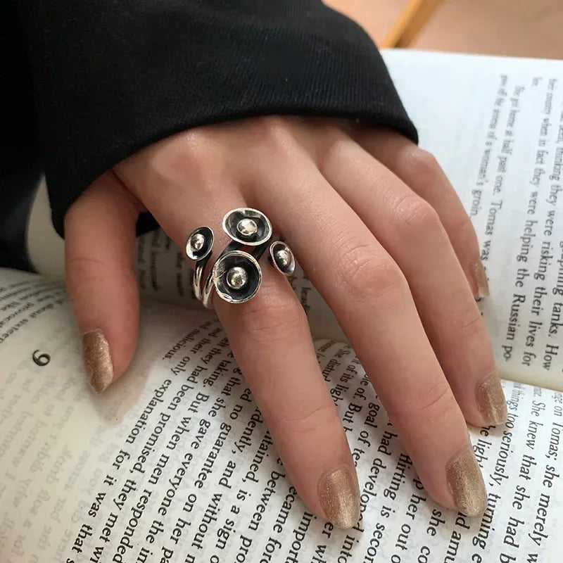 Vintage Exaggerated Irregular Ring Punk Geometric Flower Opening Adjustable Rings for Women Men Finger Jewelry Party Gifts