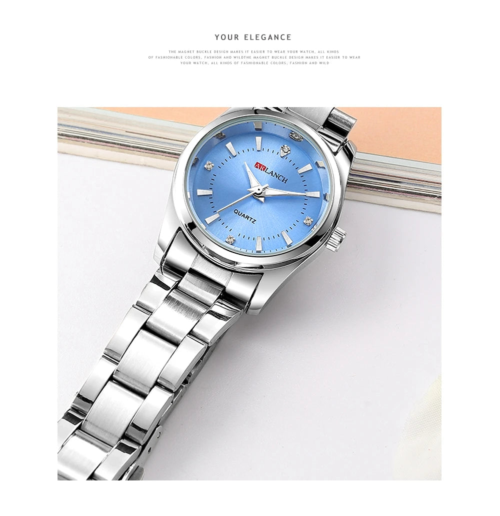 Luxury Women's Watch 29mm Fashionable Stainless Steel Rhinestone Pink Minimalist Girl Clock Outdoor Travel Women Wrist Watches