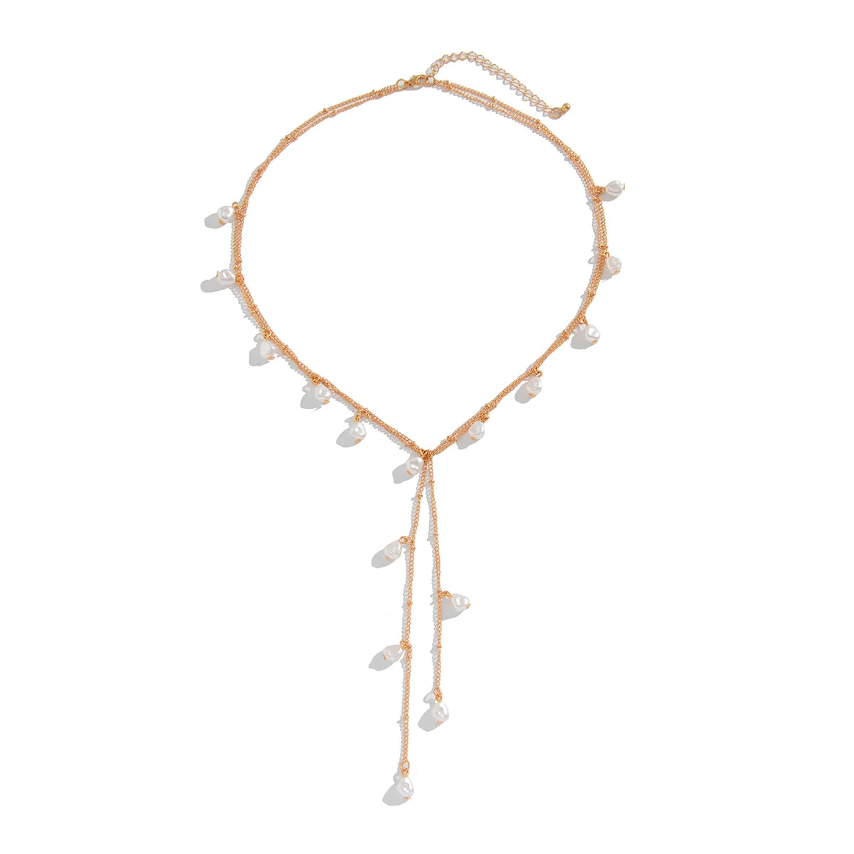 IngeSight.Z Creative Design Irregular Imitation Pearl Copper Tassel Long Chain Pendant Necklace for Men Women New Trend Jewelry
