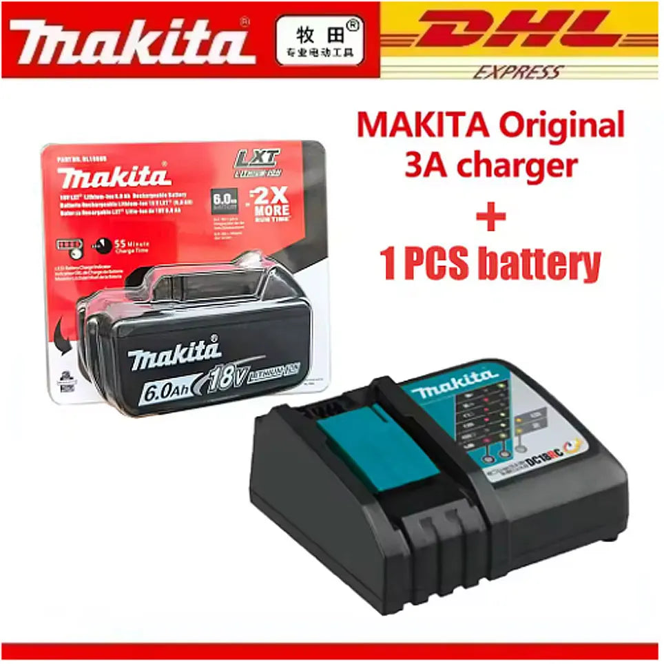 Genuine Makita 18V Battery With Charger,Makita 18 V Battery 6.0Ah 5.0ah,,Rechargeable Lithium Ion For BL1850 LXT400 Power Tool