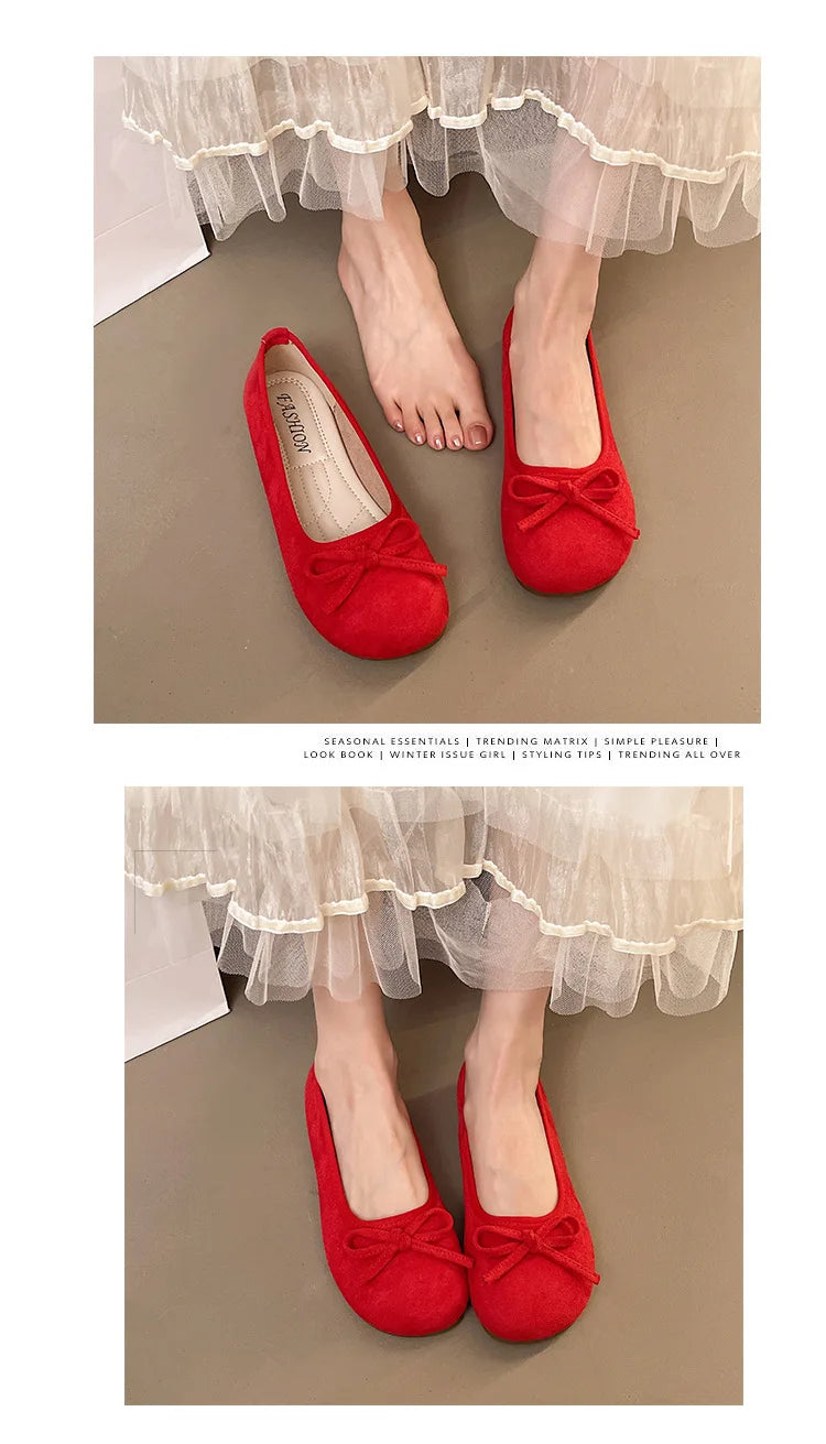 Frauen Ballett Flache Schuhe 2025 - Vier Jahreszeiten Komfortabel Anti Rutsch - Outdoor Casual Schuhe Fashion Schleifenknoten Retro Candy Farbe Damen Schuhe