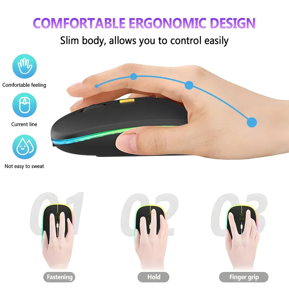 Dual-Mode-Wireless-Maus Bluetooth-kompatibel LED-Rechargeable Laptop-Maus Portable Computer-Mäuse für Laptop iPad Tablet