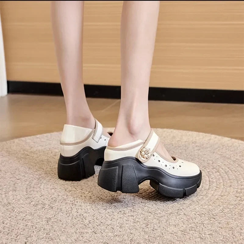 Women's Heels Shoes Summer Sneakers Platform Woman-shoes 2024 Thick Sole Roses Casual Leisure Round Toe Zip PU Retro Rubber