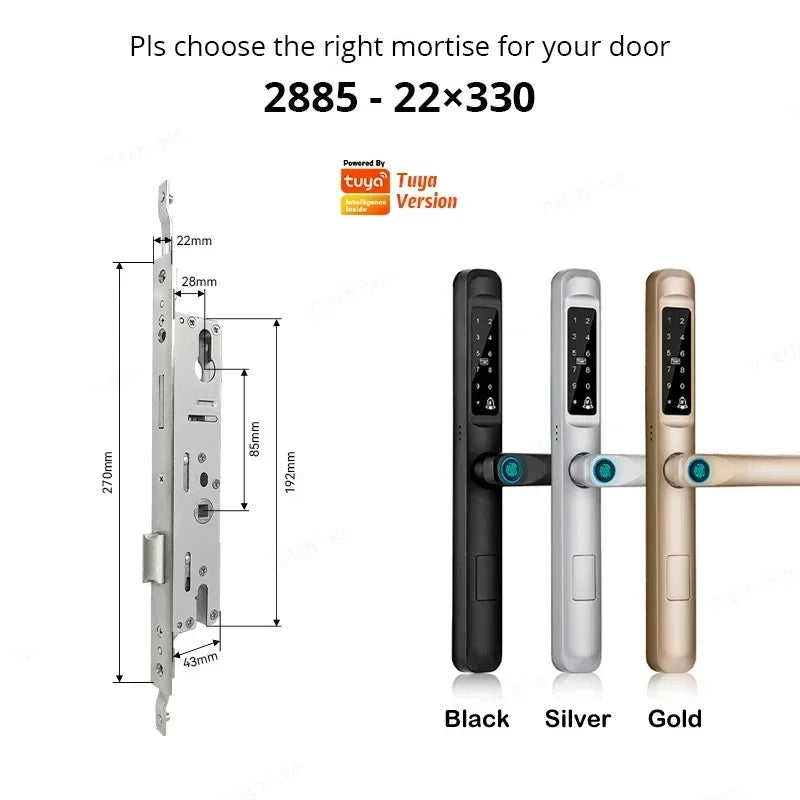 92/85mm impermeabil în aer liber cu amprentă digitală TUYA WIFI APP RFID card cod cheie inteligent electronic ușă încuietoare aluminiu/sticlă glisantă