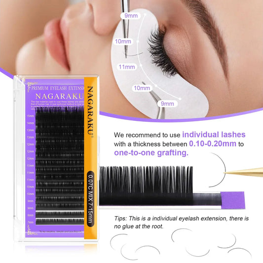NAGARAKU Individual Lashes Premium Classic Eyelash Extension Black Matte Natural Soft - Golden Bridge Store