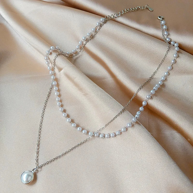 Fashion Chain Pearl Necklace For Women Baroque Pearl Metal Charm Pendants Necklaces Choker Bead Chain Jewelry Gifts chains
