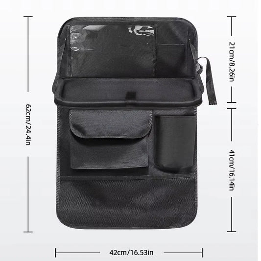 Car Seat Back Storage Bag Large Capacity Multi-Pocket Backseat Organizer Foldable Dining Table Tablet Tray Hanging Bag