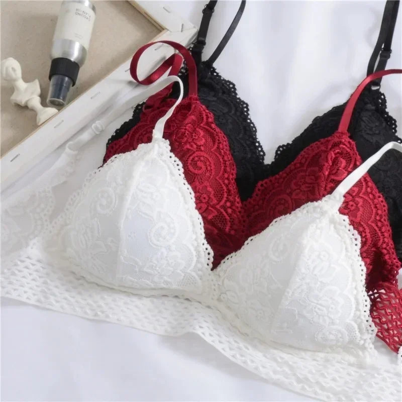 Lace Embroidery Bra Women elegant Deep V Underwear Floral Brassiere Stretch Seamless Push Up Lingerie Bralette Triangle Cup Padded