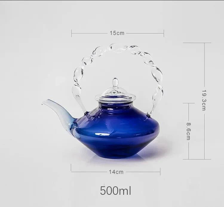 Blue Glass Teapot Teacup Tea Filter Mesh Glass Coffee Pot Heat-resistant Glass Pot Household Kitchen Kettle Exquisite Gift 2022