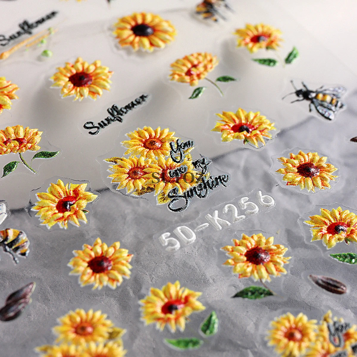 GL5D-K256 5D Sonnenblumen Nagelsticker - Herbstdesign Prägung