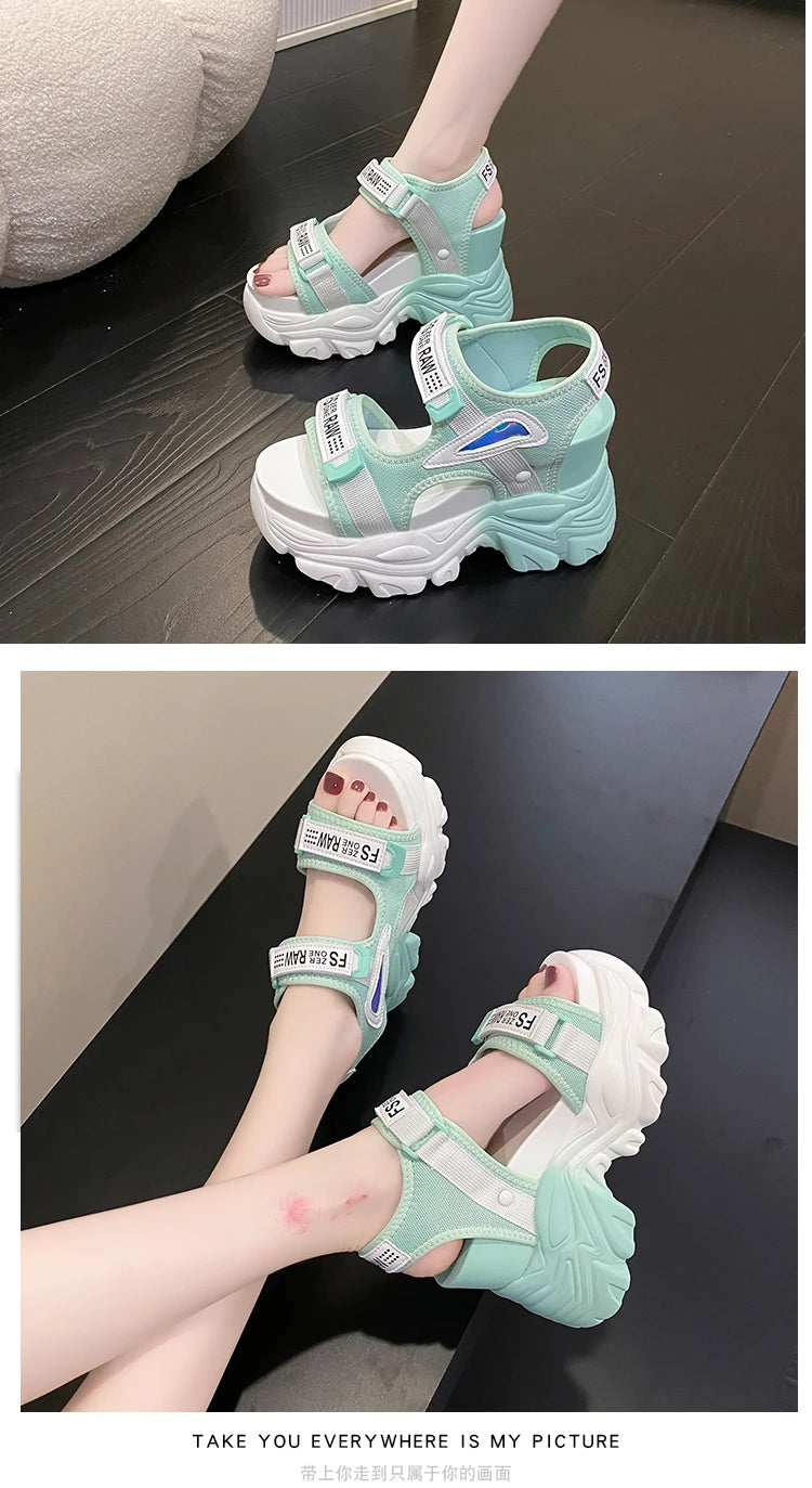 Fashion Summer Women Platform Sandals Wedges Thick Bottom Casual Mesh Shoes Woman 10.5CM High Heels Comfortable Sandals Sneakers