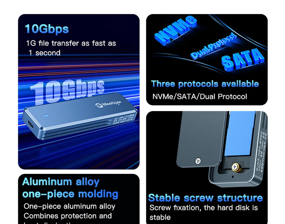 SSD-Gehäuse 2025: Meetiger M.2 SSD Enclosure - 10Gbps USB3.2 Type-C Aluminum NVMe SATA Collection
