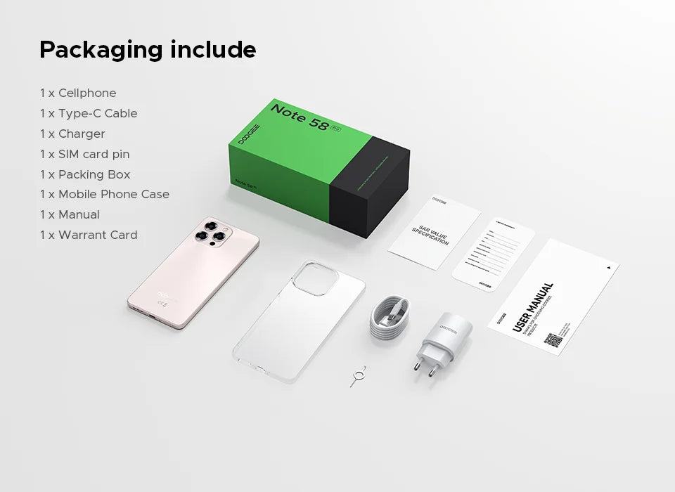 Doogee Note58 Pro Versiune Globală Android 15 Smartphone-uri 8GB RAM 256GB ROM 6250mAh Baterie Mare 6.75" Ecran HD+ NFC Telefon Mobil