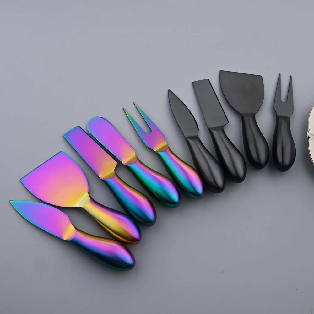 AJOYOUS Cheese Knife Set Cheese Stainless Steel 6Pcs Gold Cheese Slicer Cutter Handle Mini Knife Butter Knife Spatula Fork Matte