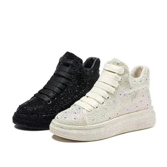 Fashion Sneakers Women Trend 2022 New Spring Autumn Platform Lace Up Rhinestone Women Casual Shoes Fashion Shiny Ladies Shoes
