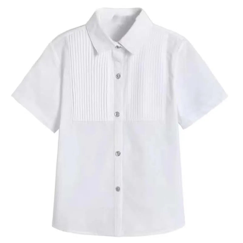 Tricou Uniformă Școlară Băieți 2025 - Tricou Școlar Alb cu Mânecă Lungă și Guler Lung pentru Copii