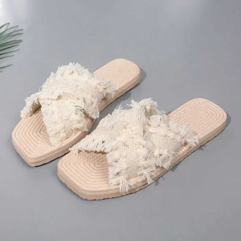 New Bohemian Resort Slippers 36-43 Women's Summer Comfort Beach Sandals Cross Tassel Sandals slippers women  sandals  slipper