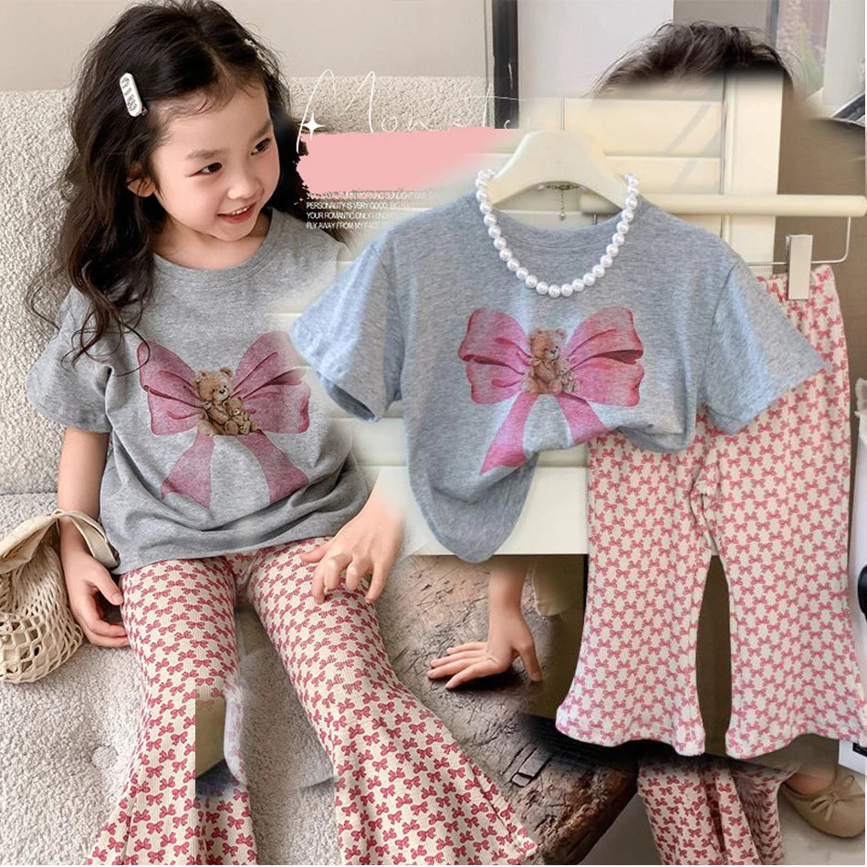 Mädchen-Princess-Set 2025: Schleifen-Print & Schlaghose - Bow Collection