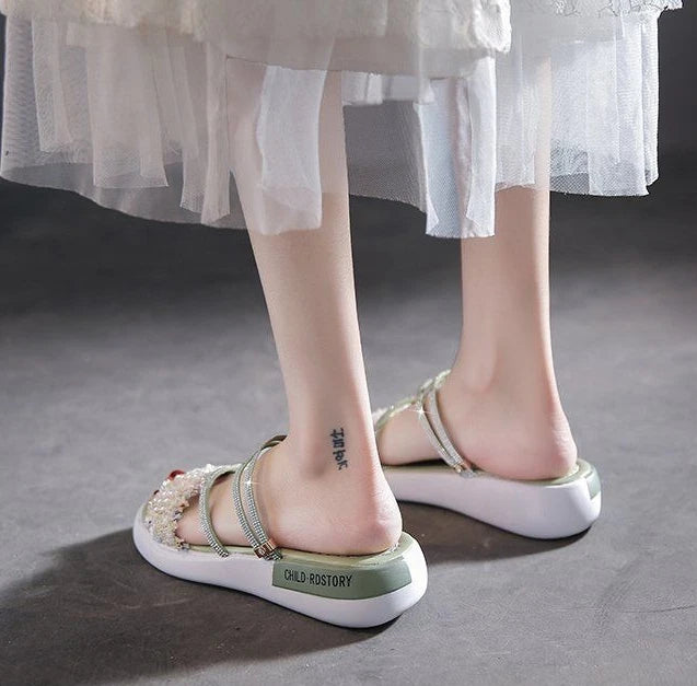 Perlen Damen Sandalen Platform Strass - Luxus Damen Schuhe Sommer Korea Designer - Die Besten 2025 Anti Rutsch Günstiger Preis