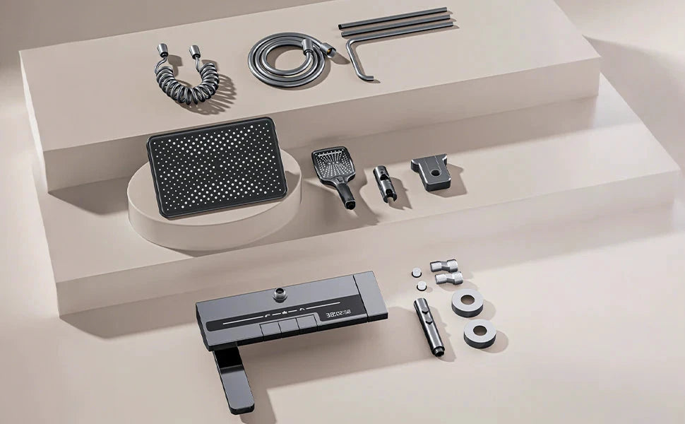 NONEM Badezimmer Wasserhahn-Set Klappbarer Auslauf 180°-Höhenverstellbar Messing